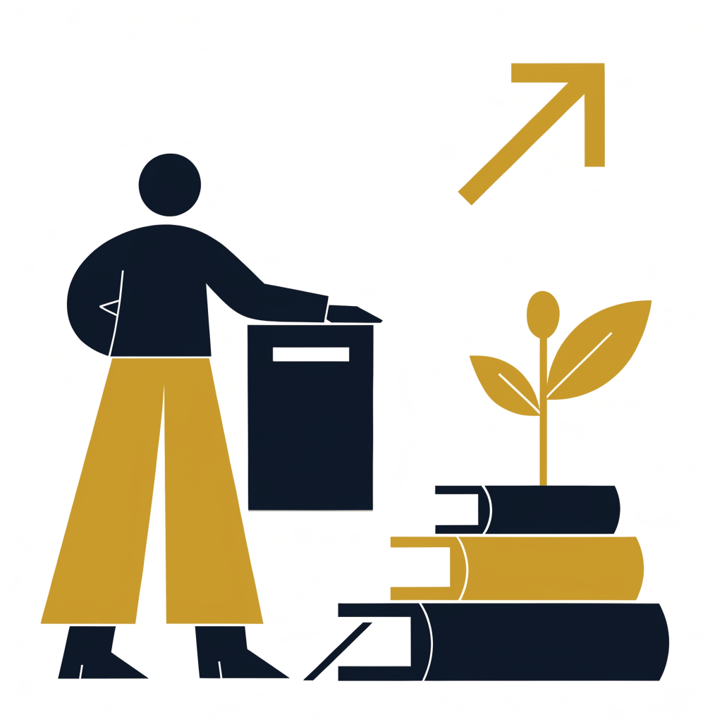 Illustration of an educator with books and a growing plant